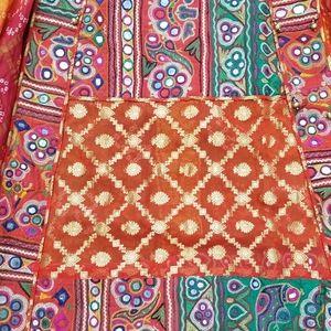 Multicolored silk mirror work dress